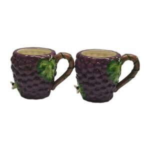 Vintage Martha Stewart Grape Vine Coffee Mugs Set of 2 Purple Embossed Macy’s